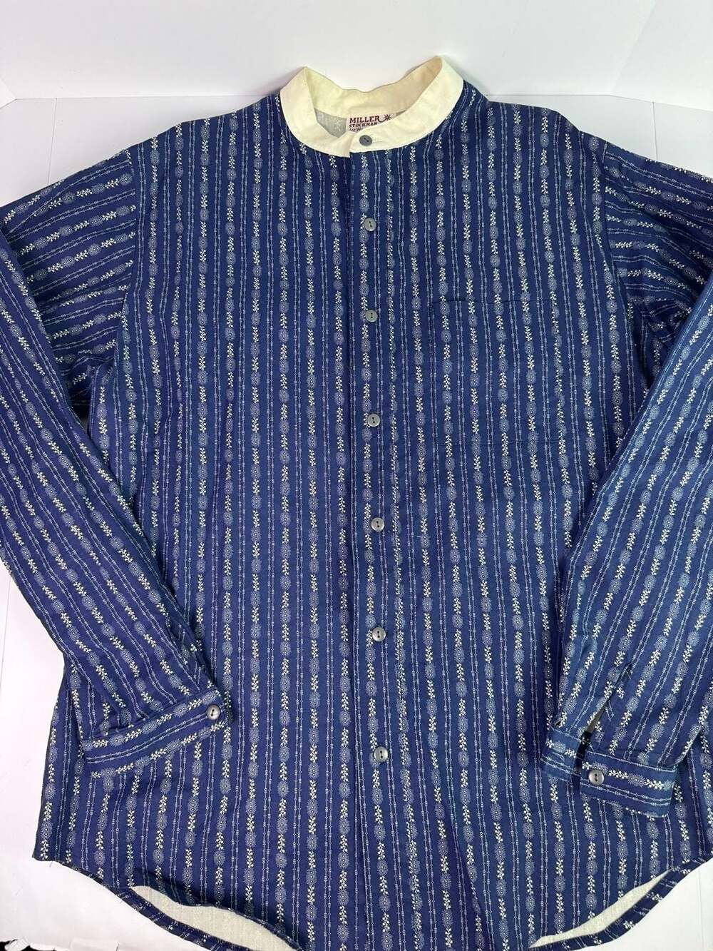 Miller Stockman Vintage Western Blue Patterned Button Down Shirt Paper Boy